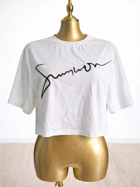 Lot of two - White Graphic Crop Tee - Script & Je T'aime Styles - Picture 4 of 5